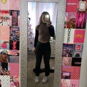 pink,beige leopard cropped shirt